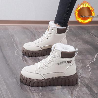 Bottes Martin montantes d'hiver pour femmes doublées de velours: Style Coréen, Bottes de Neige Chaudes en Coton à Semelle Épaisse