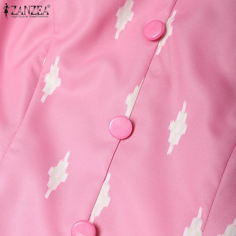 ZANZEA Women Casual Sweetheart Neck Summer Short Sleeve Print Dress