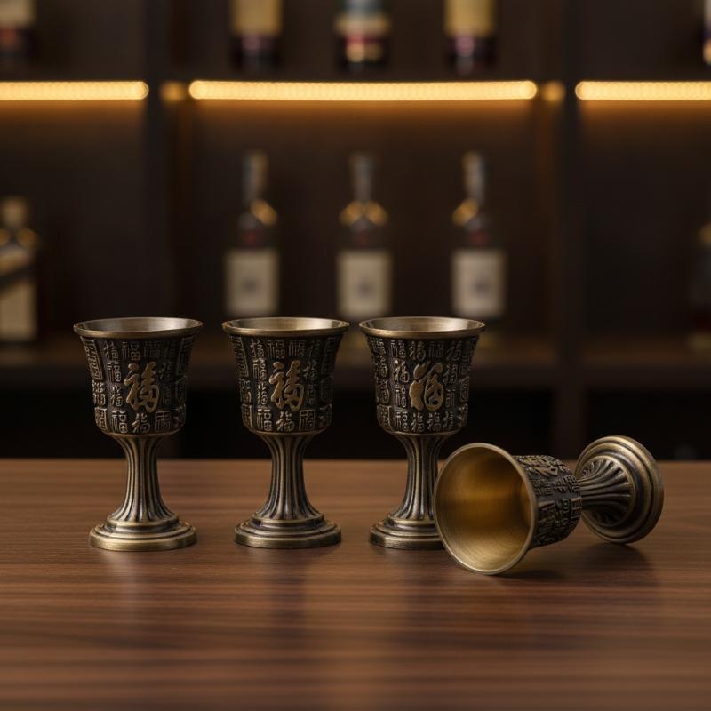 Vintage Brass Wine Goblet With Carved Fortune Patterns And Retro Design Great For Home Decor Banquets Wine Tasting