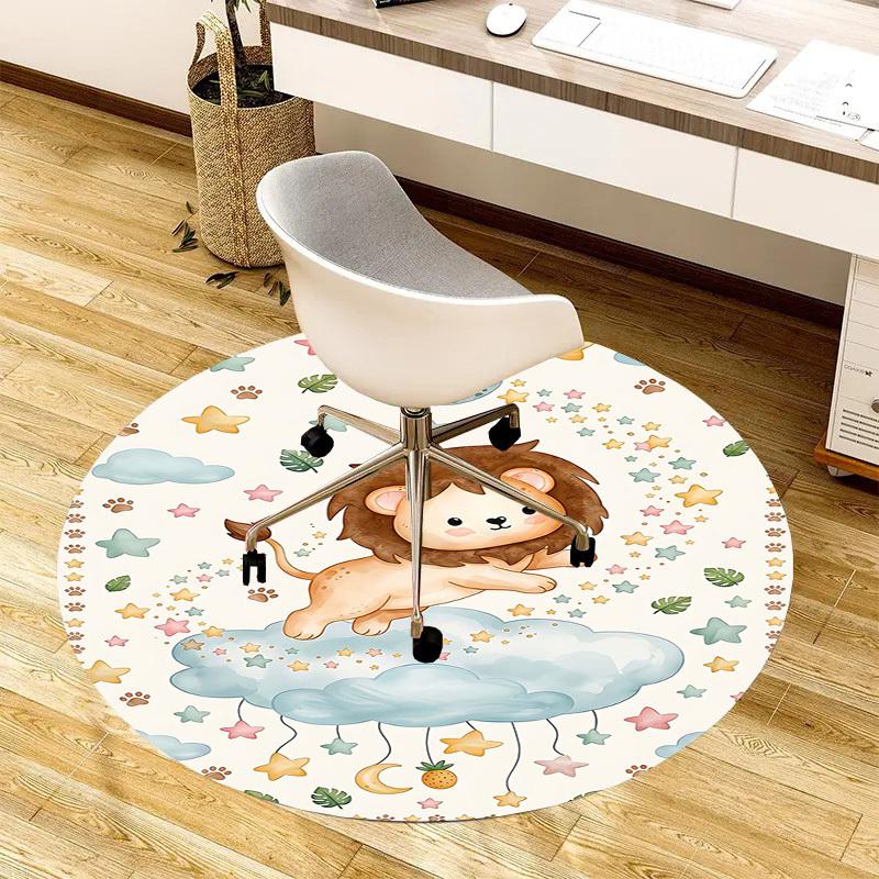 1PC Lion Cloud Non-Slip Floor Round Carpet, Office, Family, Bedroom, Large Area Rug Indoor Rugs, Durable Polyester-L0393