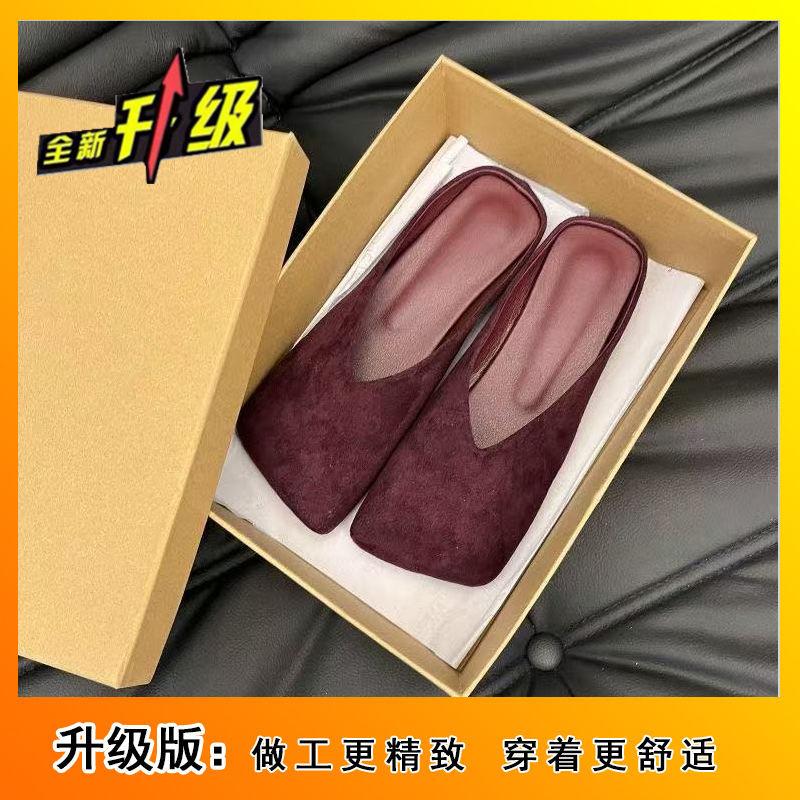 Wearing square head versatile lazy shoes flat slippers temperament bag head slippers women's 2025 spring and autumn new models