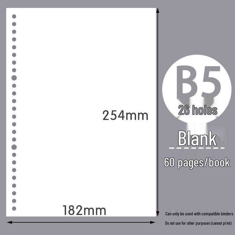 B5/A5 Loose-Leaf Refill Paper, 26/20 Holes, Grid/Horizontal Lines, Notebook Pages