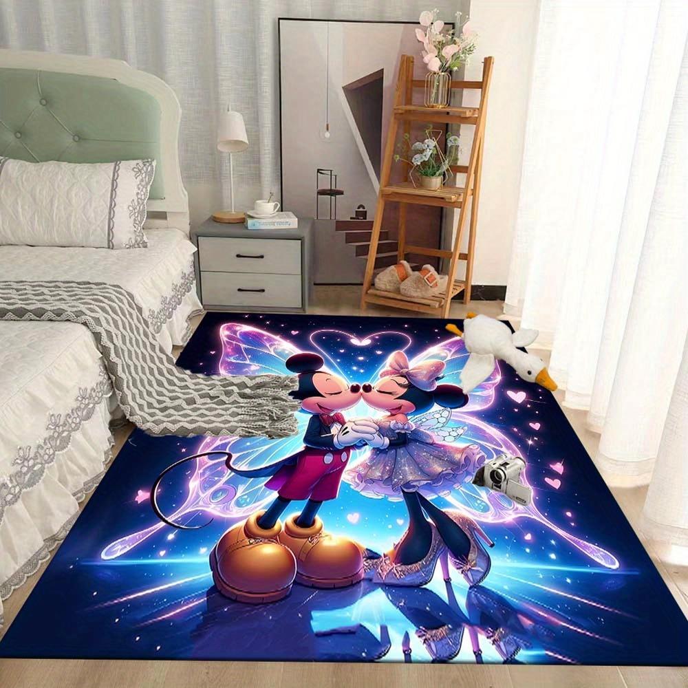 1 ks Koberec s motivem Mickey Mouse a Minnie, Kusový koberec, Ložnice a Herní pokoj, Odolný, Odolný proti skvrnám a Snadno čistitelný, Obývací pokoj