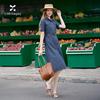 Women's Elegant Denim Belted Shirt Dress