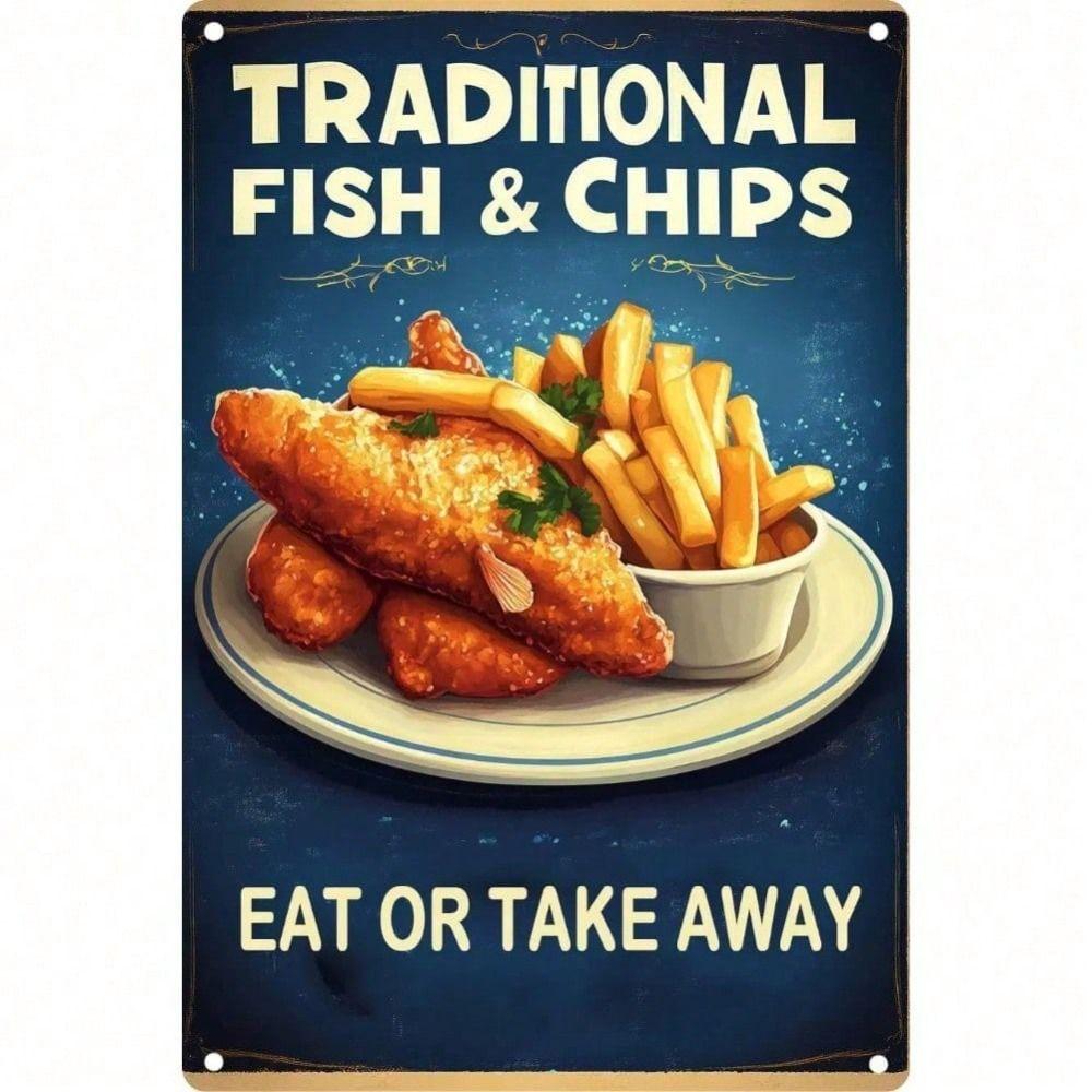 Винтажная металлическая табличка Fish and Chips для декора стены ресторана