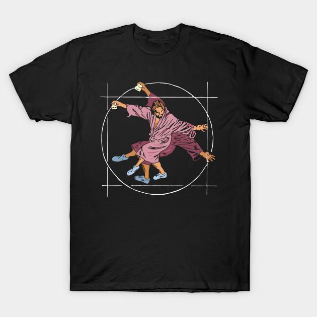 Men Black Print T-shirt Vitruvian Dude - Big Lebowski Yoga Pose No-Cut Transfer Paper Print Cotton Tshirt S