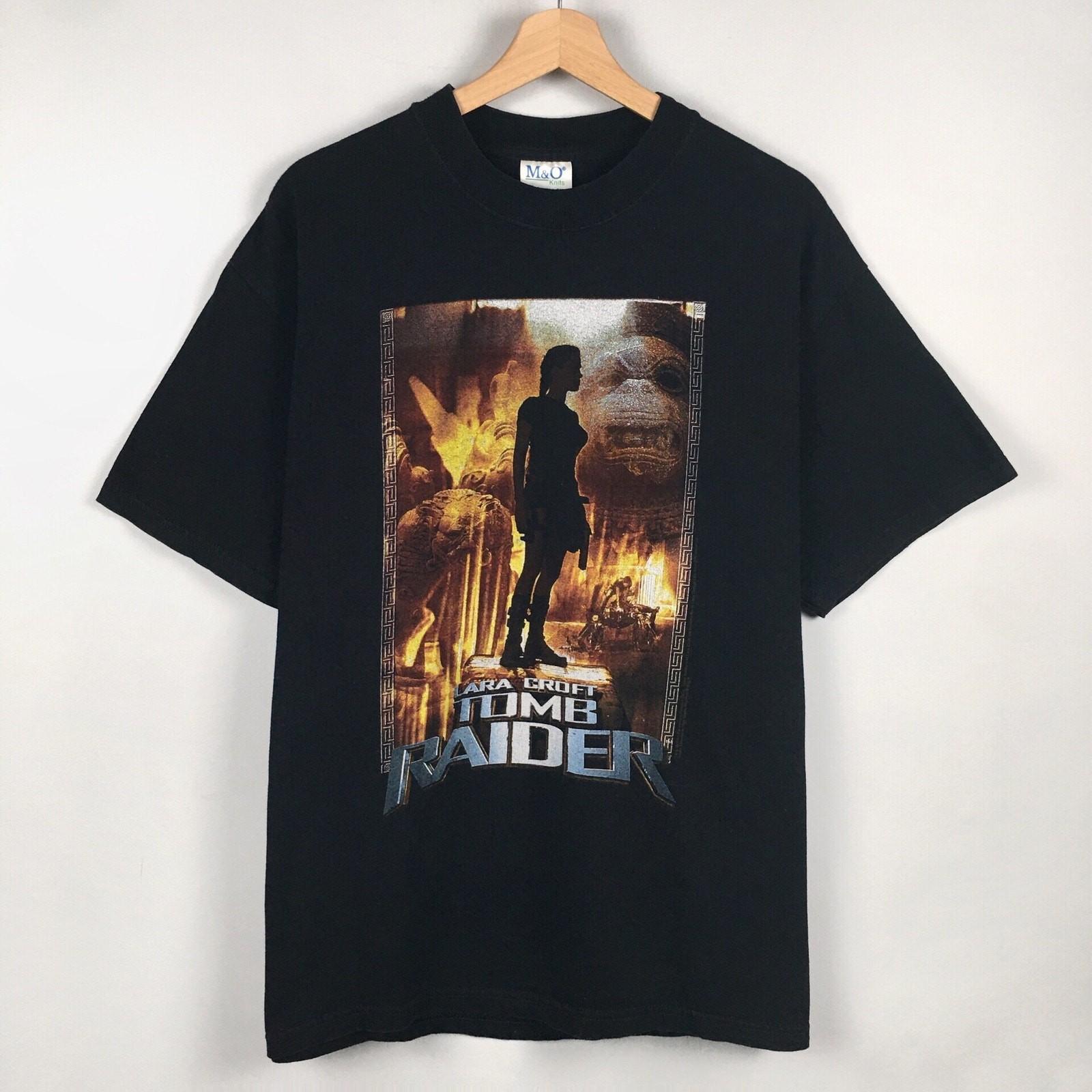 Vintage 2001 Lara Croft Tomb Raider Movie Promo T Shirt Video Game Graphic Tee Unisex T-Shirt L
