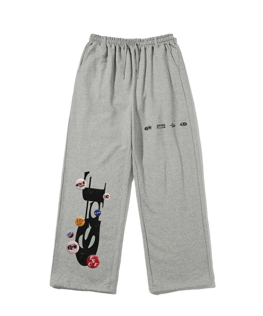 ESCAPEFROM Pin Button Escf Logo Collage Print Sweatpants White Melange