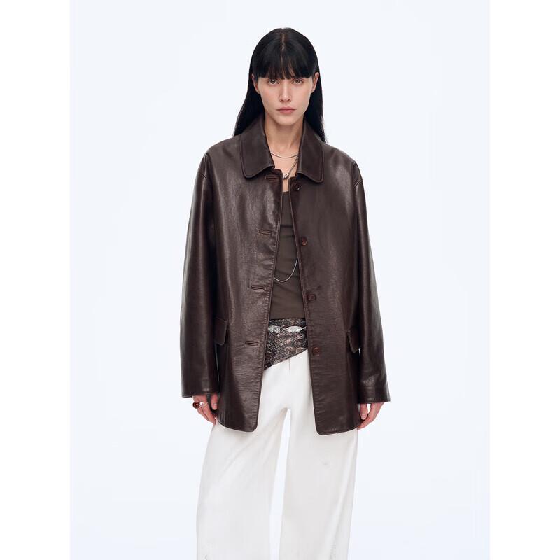 Fu Zhi'en Retro Leather Blazer Trench Coat