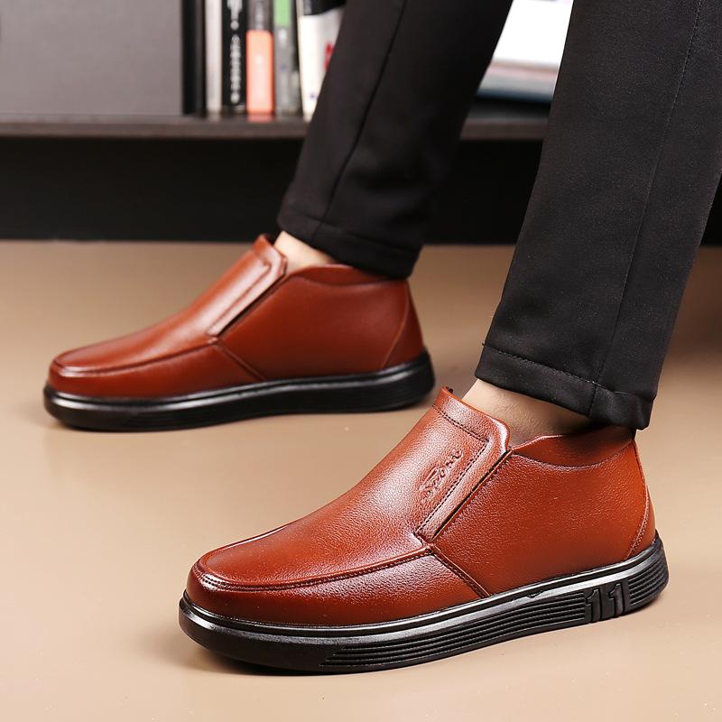 Winter new men's velvet thickened business leather shoes men's father non-slip, wear-resistant, breathable and warm leather shoes