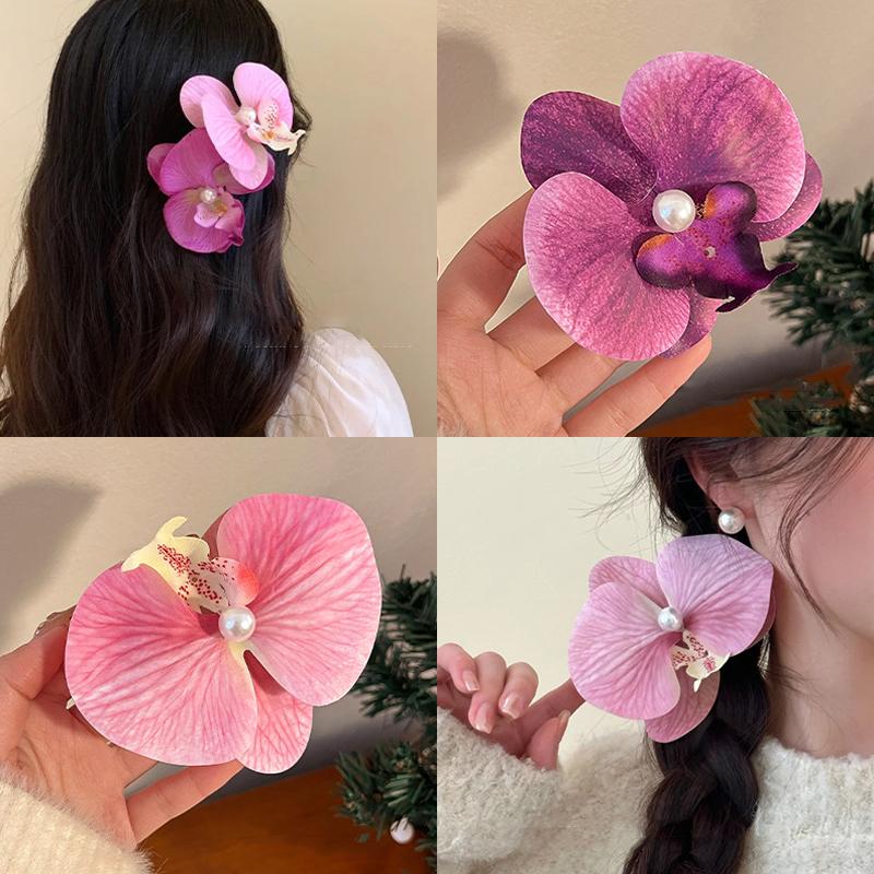 Korean Sweet Orchid Hair Clip For Woman Artificial Flower Hairpins Hair Barrettes Clip Wedding Party Headwear Accessories Gifts