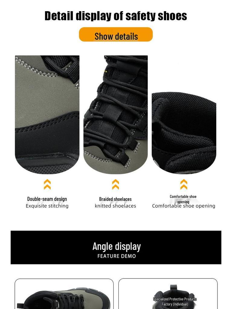 Men's Water-Resistant High-Top Boots with Ankle Support, Anti-Smash, Anti-Puncture, and Comfortable for Labor Protection.