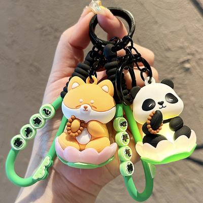 Foguang Universal Lamp Buddhist Panda Keychain Cartoon Firewood Bag Pendant Couple Car Key Chain Pendant