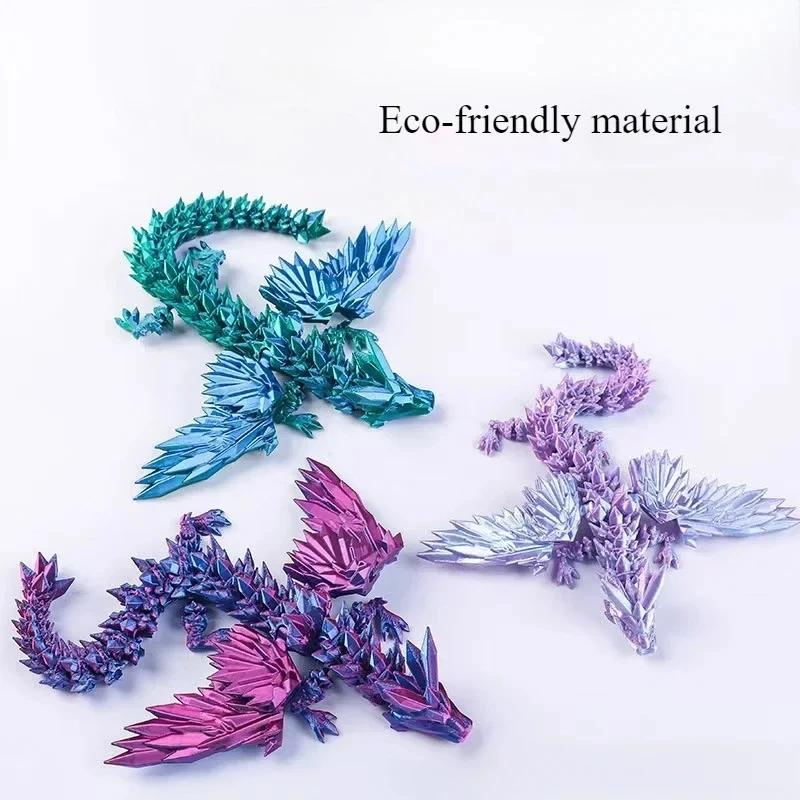 3D Printed Colorful Gem Dragon Figurines Movable Joint Rotatable Articulated Crafts Western Style Miniature Desk Ornament Dragon
