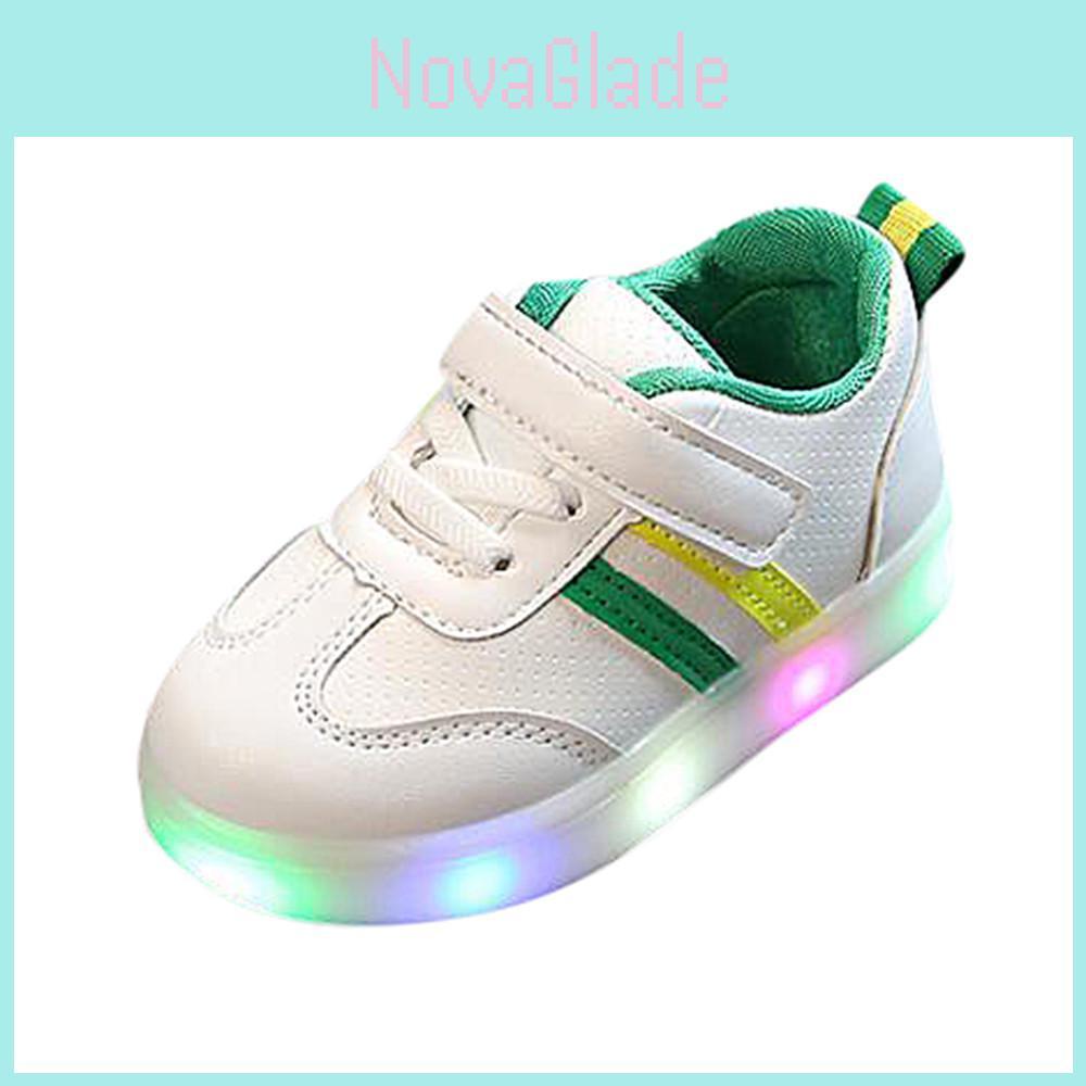 Brightly Luminous Sneakers For Toddlers Featuring Unique Striped Design And Led Lights
