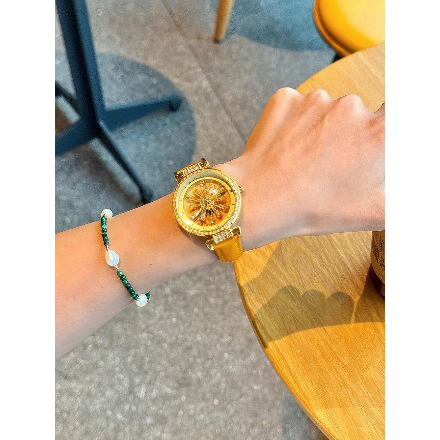 Fashionable Women's Watch With Transparent Back, Diamond Inlaid, Rotating Galaxy Dial, Sunflower Design Waterproof Quartz Watch