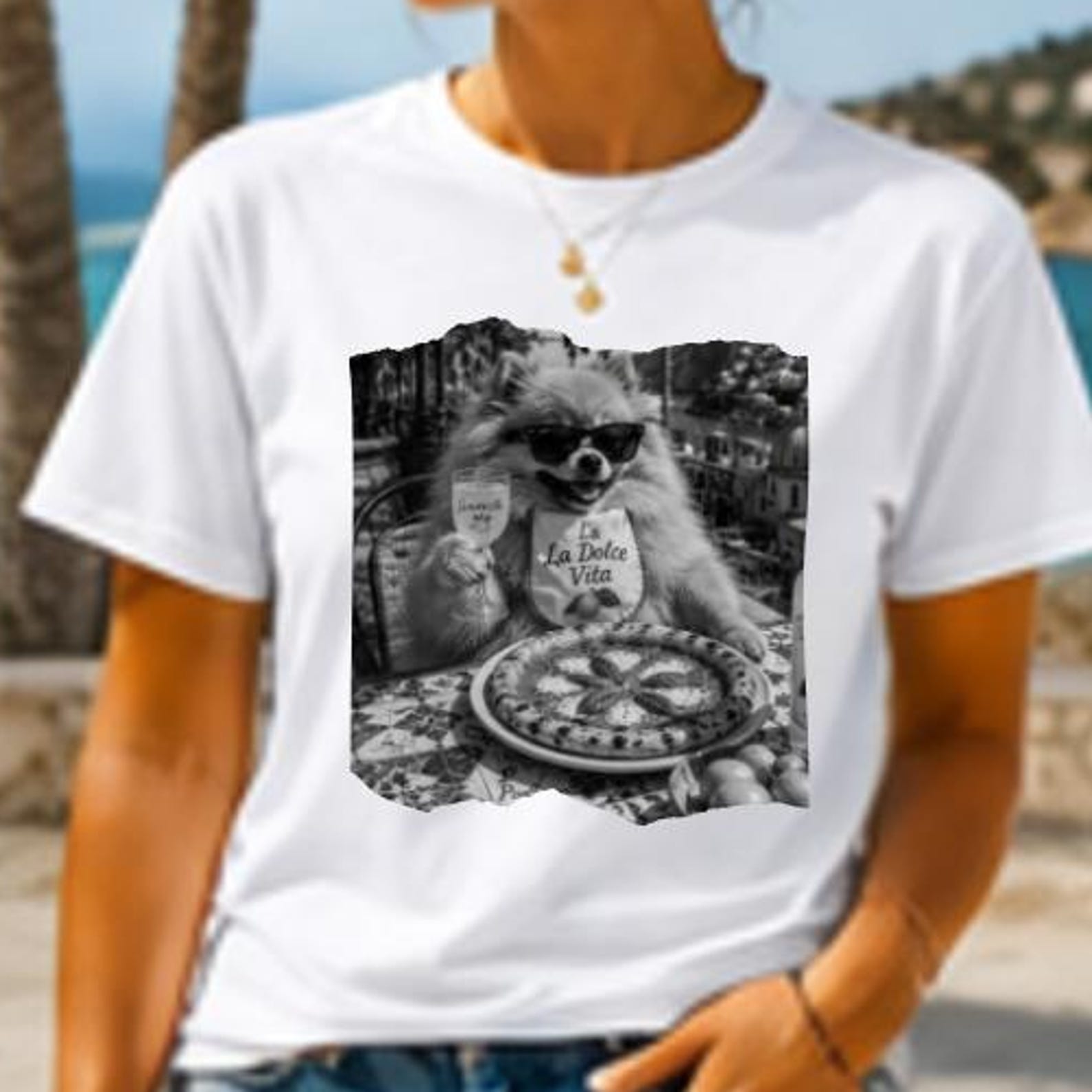 Pomeranian Pizza Shirt, La Dolce Vita Dog Tee, Funny Italian Dog Lover T-Shirt, Pizza Lover Gift, Pomeranian Graphic Tee L