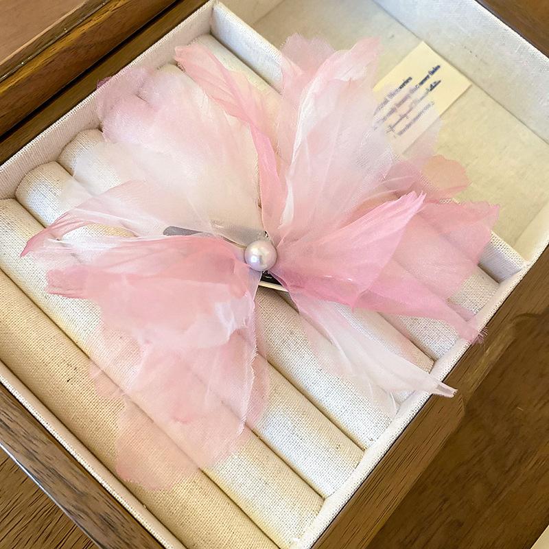 

Sweet fabric bow flower imitation pearl duck bill clip side broken hair temperament versatile disc hair clip