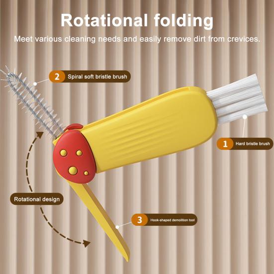 Yousheng 3Pcs 3 In 1 Cup Lid Cleaning Brush Set Soft Hard Bristle Heads 180 Degree Rotating Design Crevice Cleaner Brush