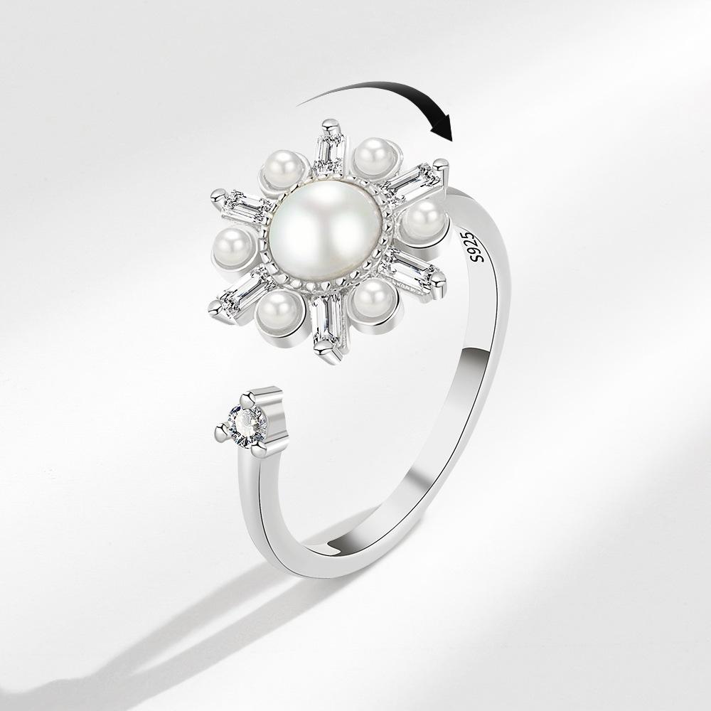 Exquisite 7 Pearl Spinning Ring For Women Adjustable Open Band Freshwater Creative Rotating Jewelry Gift
