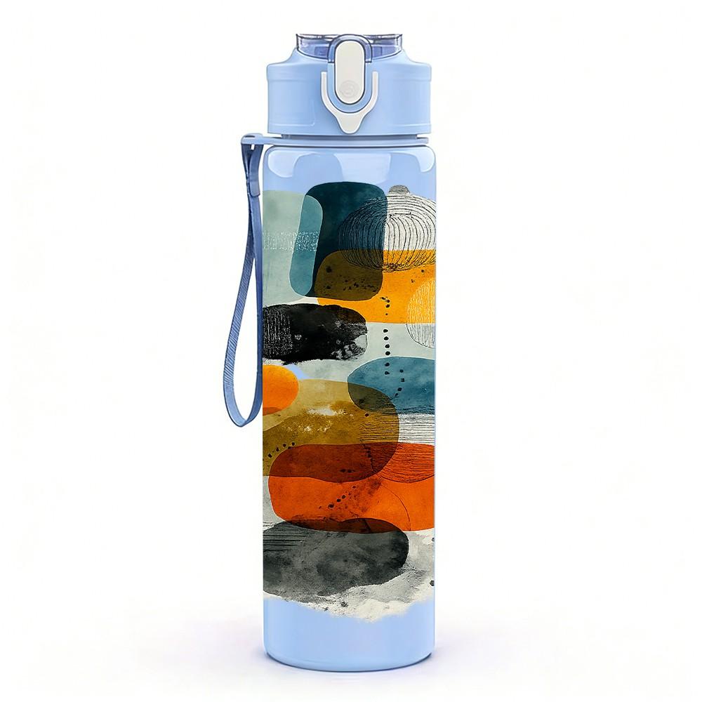1PC Abstract Geometric Shape Modern Print 750ml Color Plastic Sports Water Bottle Leakproof Flip Straw Lid Suitable for Sports Office Home Use