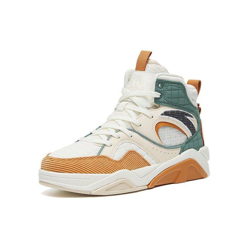 Anta Flame 3.0 Leather Slip Resistant Abrasion Resistant High Top Skateboard Shoes Women's White Orange Green 122248088-5