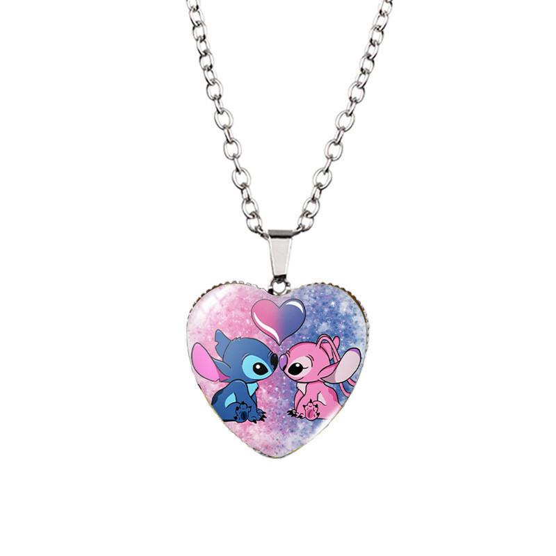 Adorable Stitch Cartoon Heart Necklace For Kids With Stunning Glass Pendant And Alloy Chain