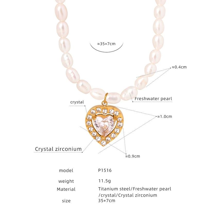 LT-P1521 New Retro Style Light Luxury French Pendant Necklace Titanium Steel 18K Gold/Silver Plated Zircon Heart Shape Jewelry