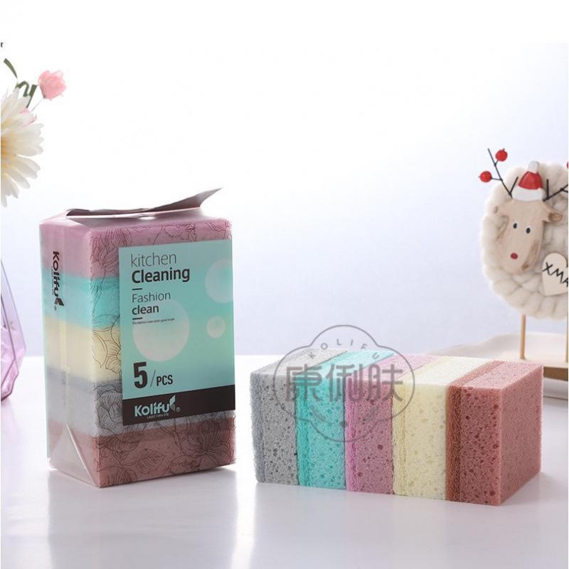 5-Piece High-Quality Double-Sided Dishwashing Sponges & Scouring Pads for Dish and Pot Scrubbing, English Packaging.
