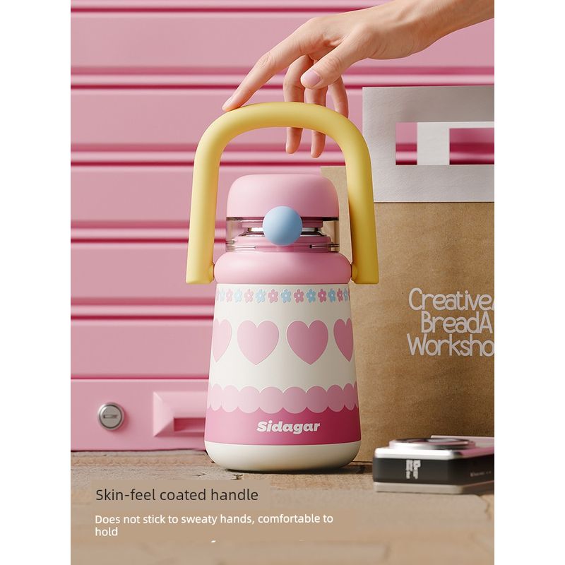 Shida Large Capacity Vacuum Cup Stainless Steel Women Cup Good-looking Student School Portable Straw Water Cup Gift