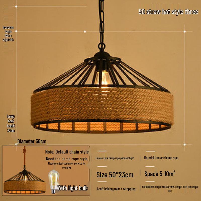 Rustic Industrial Hemp Rope Pendant Light - Yurt & Bar Lighting