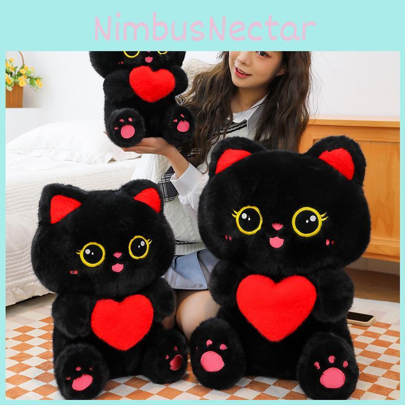 Cute Heart-hugging Black Cat Plush Toy Cartoon Cat Pillow Doll For Children Sleeping Rest Cushion