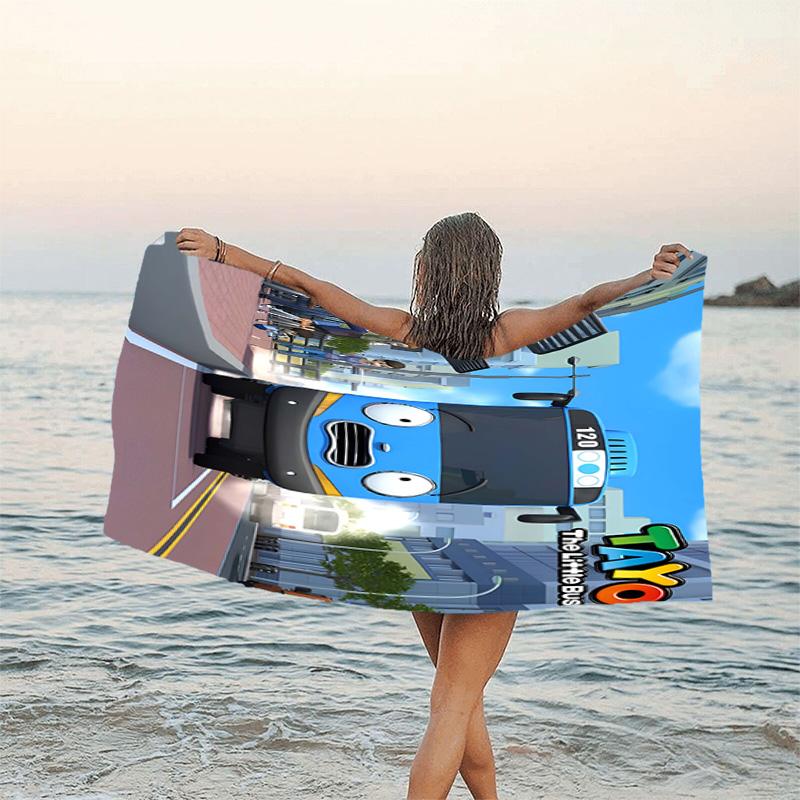 1pc Tayo The Little Bus2 Beach Towel, Beach and Seaside Swimming Pool Equipment, Fashion Pattern, Rectangular, Travel Essentials