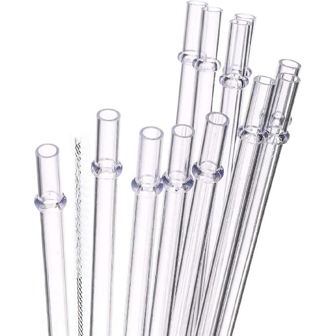 DAKOUFISH 6 Inch 7 Inch 8 Inch 9 Inch 10 Inch 11 Inch Clear Reble Plastic Drinking Straws for 6oz-40oz Jars/Tumbler,12Pcs With One Cleaning Brush