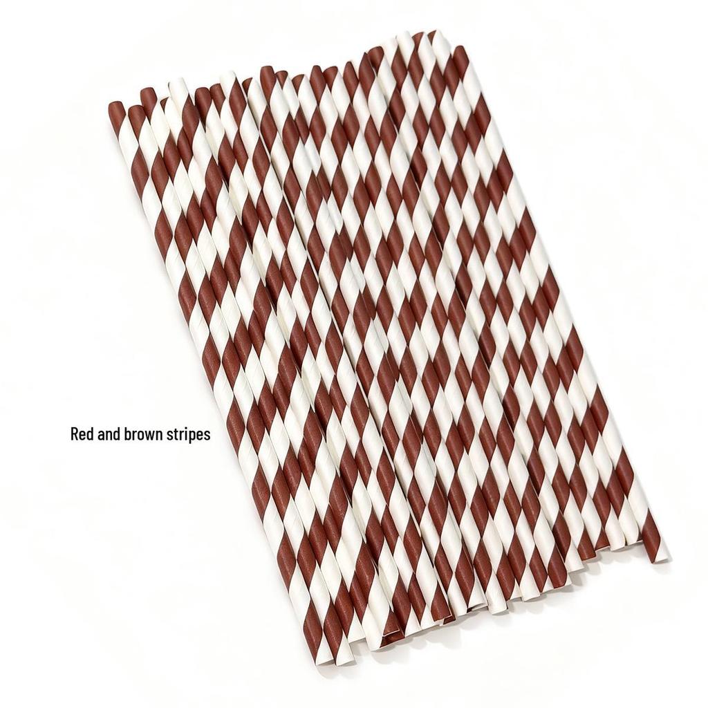 25-Pack Striped Biodegradable Paper Straws for Milk Tea and Beverages