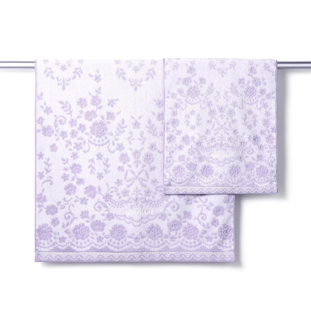 JILL STUART Dolce Bath Towel, Purple Flower, Fluffy Cotton, No-Twist Yarn, 58-1883350, Approx. 60 X 120 Cm