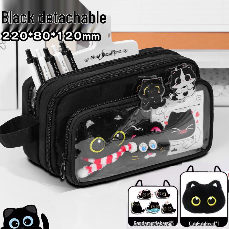 Detachable Transparent Scarf Kitten Pencil Case - Girls' School Stationery Box, Dirt-Resistant