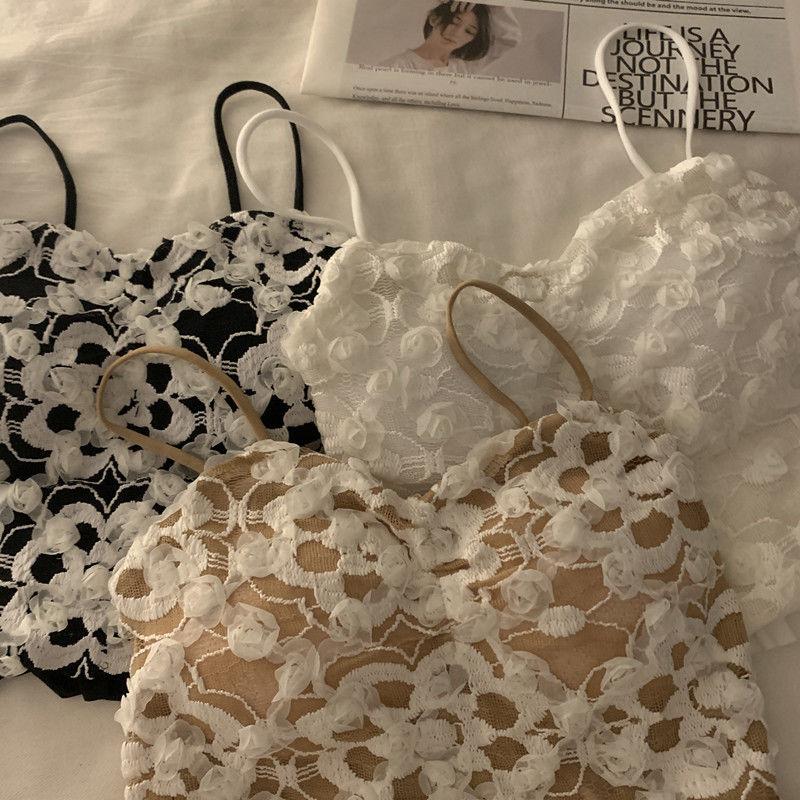 Design Sense Thin Lace Camisole Small Vest For Women Integrated Chest Pad Hot Girl Outer Wear Beautiful Back Short Bandeau Top