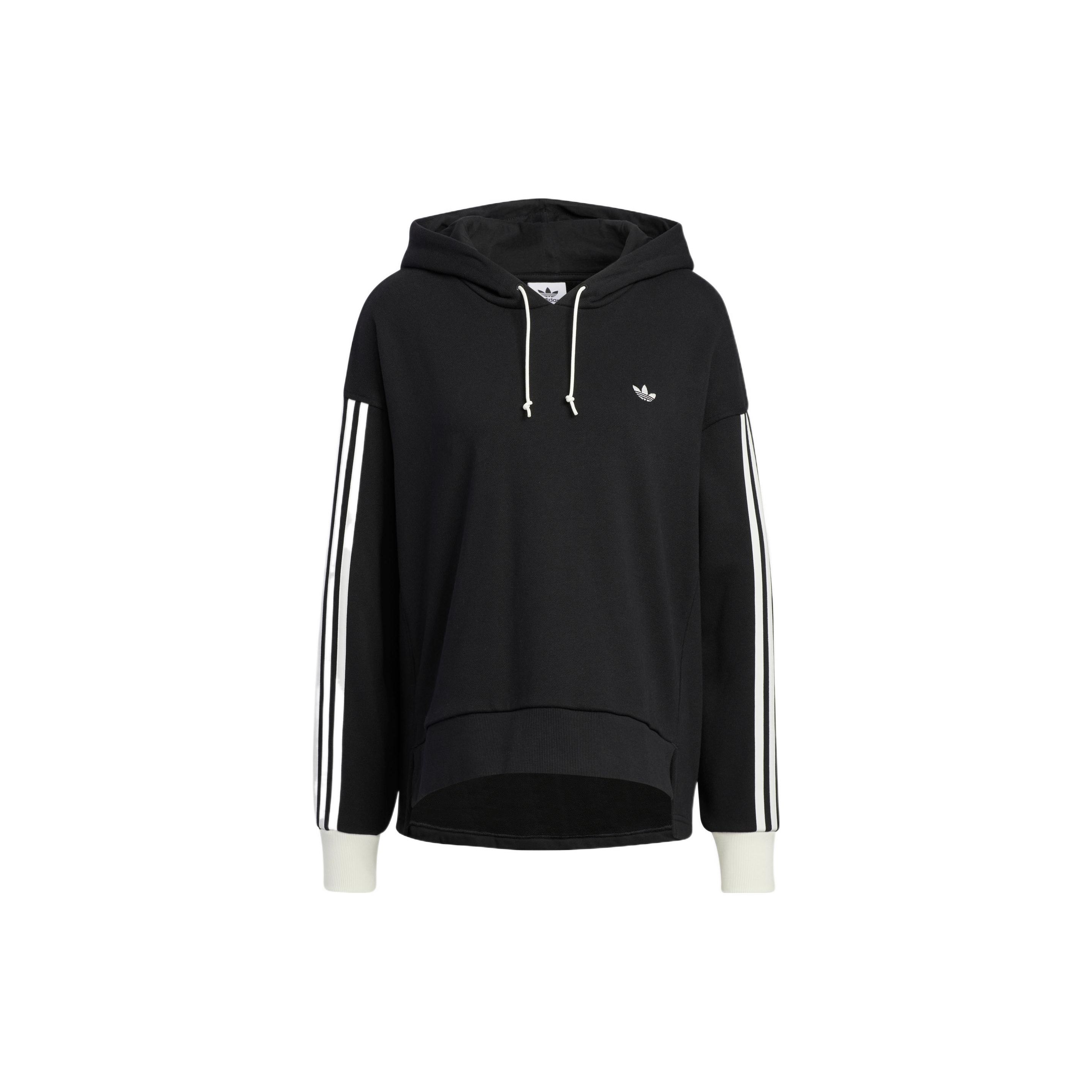 adidas Originals Women s Black Trefoil Hooded Pullover Sweatshirt IC8137 M-L