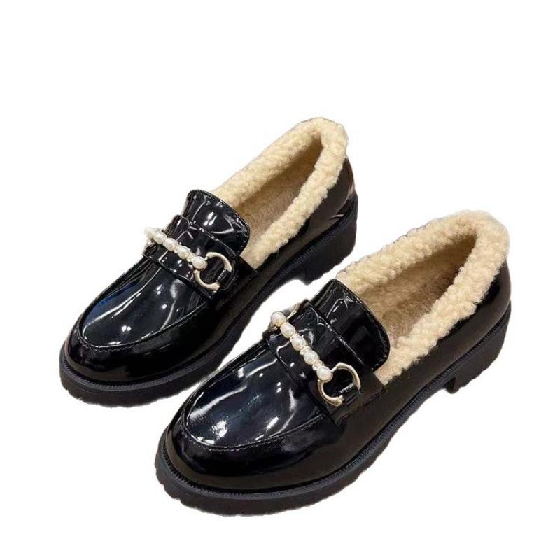 Small Leather Shoes Winter New Fluffy Shoes Thickened One Pedal Doudou Shoes Women Velvet Women