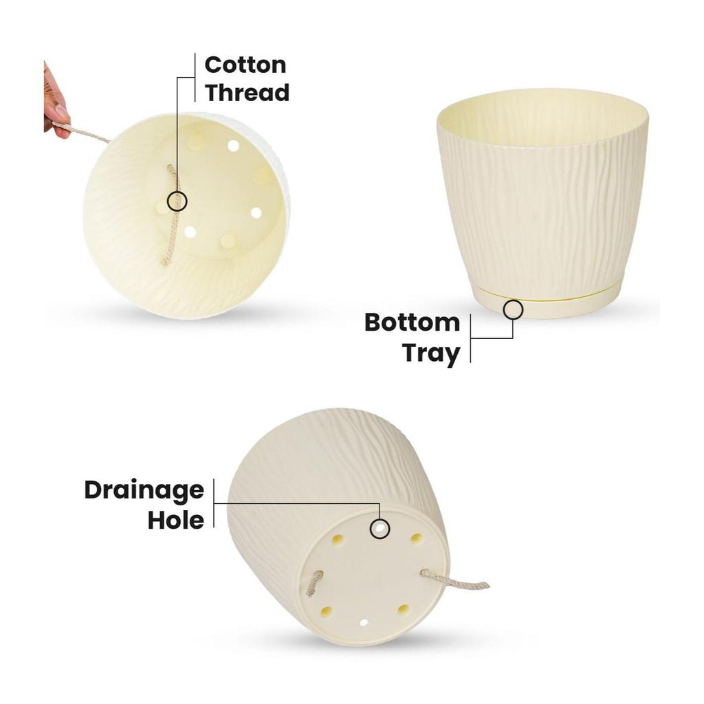 Set of 3 Self Watering Pots for Home, Decor & Garden | Flower Pots, Planters for Indoor Plants | Plastic Pots for Living Room