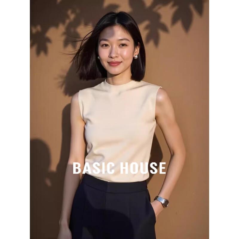 Basic House White Semi-High Neck Sleeveless Knit Top XL