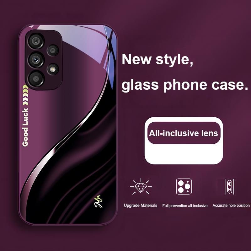 Good Luck For Samsung Galaxy Note 8 9 S10 Plus S20 S21 FE S23 Ultra A70 72 73 50 51 52 53 Tempered Glass Blue Phone Case