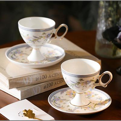 French Porcelain Coffee Cup and Saucer with Palace Relief Delicate Gold-rimmed Bone China Milk Mug Afternoon Tea Flower Tea Cup