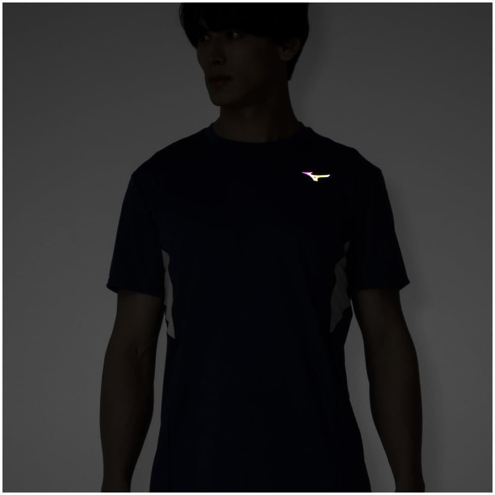 Mizuno Running Wear Dry Aeroflow Aurora Short Sleeve Highly Breathable Reflective Print J2MAB004 Estate Blue T-Shirt Men's