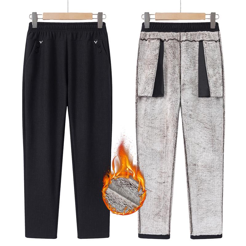 Women's Plus Size Warm Velvet Cotton Pants for Middle-aged & Elderly - Autumn & Winter Wear