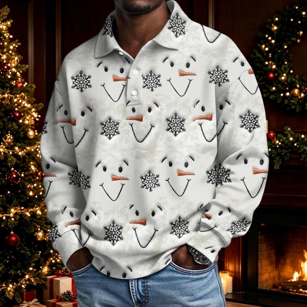 Men's Christmas Long Sleeve Button-Up Shirt for Holiday Parties and Casual Wear