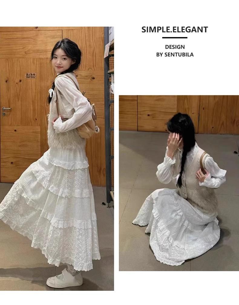 Women's Spring 2025 High Waist Medium Length White Skirt - Elegant and Fluffy Style