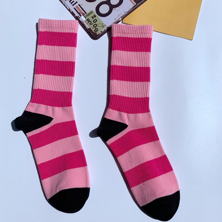 

Унисекс полосатые хлопковые носки средней длины - европейский и американский уличный стиль для спорта, хип-хопа, скейтбординга и студенческой моды