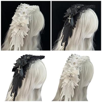 Gothic Lolita Engelsflügel Stirnband Verstellbares Haarband Stilvolles Kopfschmuck Schmuck für Cosplay- und Punkstyle-Enthusiasten